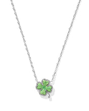 Load image into Gallery viewer, Kendra Scott Clover Silver Short Pendant Necklace in Lime Green Magnesite