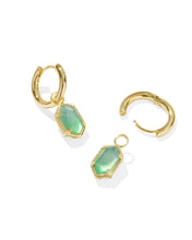 Load image into Gallery viewer, Kendra Scott Hallie Gold Huggie Earrings in Mint Green Watercolor Illusion