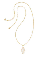 Load image into Gallery viewer, Kendra Scott Abbie Gold Pave Frame Large Long Pendant Necklace in Ivory Mother of Pearl