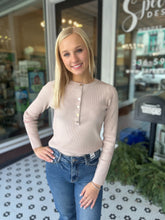 Load image into Gallery viewer, Grace & Lace Ribbed Henley Sweater - Oatmeal
