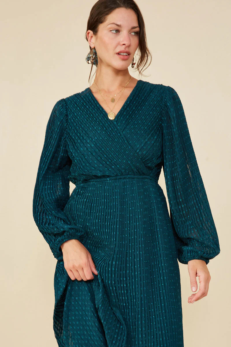 Naomi Pleated Midi Dress - Teal S