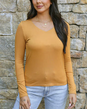 Load image into Gallery viewer, Grace & Lace Modal V-Neck Long Sleeve Tee - Mustard