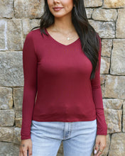 Load image into Gallery viewer, Grace & Lace Modal V-Neck Long Sleeve Tee - Red