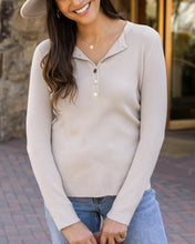 Load image into Gallery viewer, Grace & Lace Ribbed Henley Sweater - Oatmeal