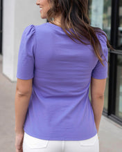 Load image into Gallery viewer, Grace & Lace Cotton Puff Sleeve V-Neck Top - Iris