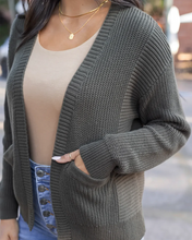Load image into Gallery viewer, Grace & Lace Slouchy Knit Pocket Cardigan - Deep Olive