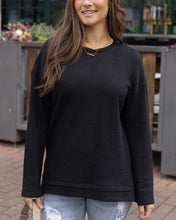 Load image into Gallery viewer, Grace & Lace Slouchy Waffle Pullover - Black