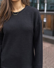 Load image into Gallery viewer, Grace & Lace Slouchy Waffle Pullover - Black