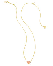 Load image into Gallery viewer, Kendra Scott Framed Ari Heart Short Gold Pendant Necklace in Light Pink Drusy