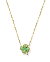 Load image into Gallery viewer, Kendra Scott Clover Gold Short Pendant Necklace in Lime Green Magnesite