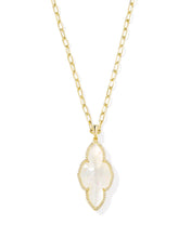 Load image into Gallery viewer, Kendra Scott Abbie Gold Pave Frame Large Long Pendant Necklace in Ivory Mother of Pearl