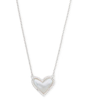 Load image into Gallery viewer, Kendra Scott Ari Heart Short Silver Pendant Necklace in Ivory Mother of Pearl