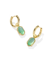 Load image into Gallery viewer, Kendra Scott Hallie Gold Huggie Earrings in Mint Green Watercolor Illusion