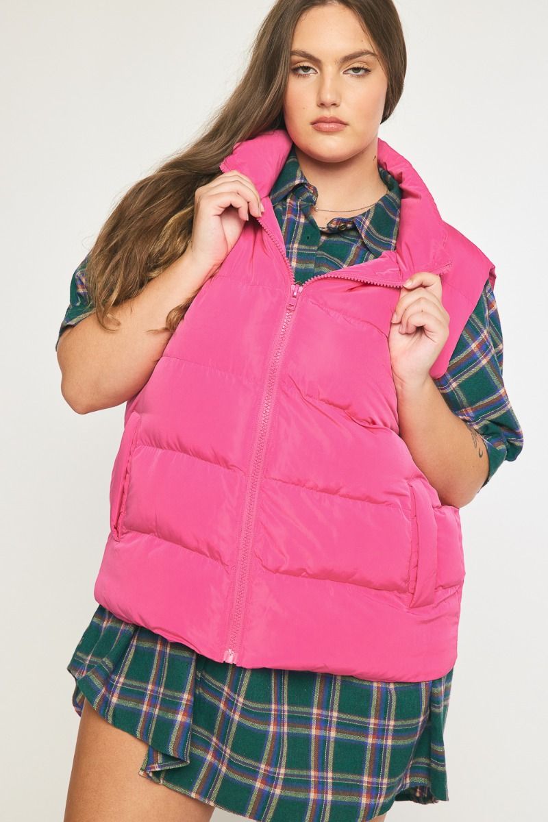 Plus size pink outlet puffer vest