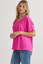 Load image into Gallery viewer, Blissful Basics V-Neck Top - Hot Pink *Regular & Curvy*