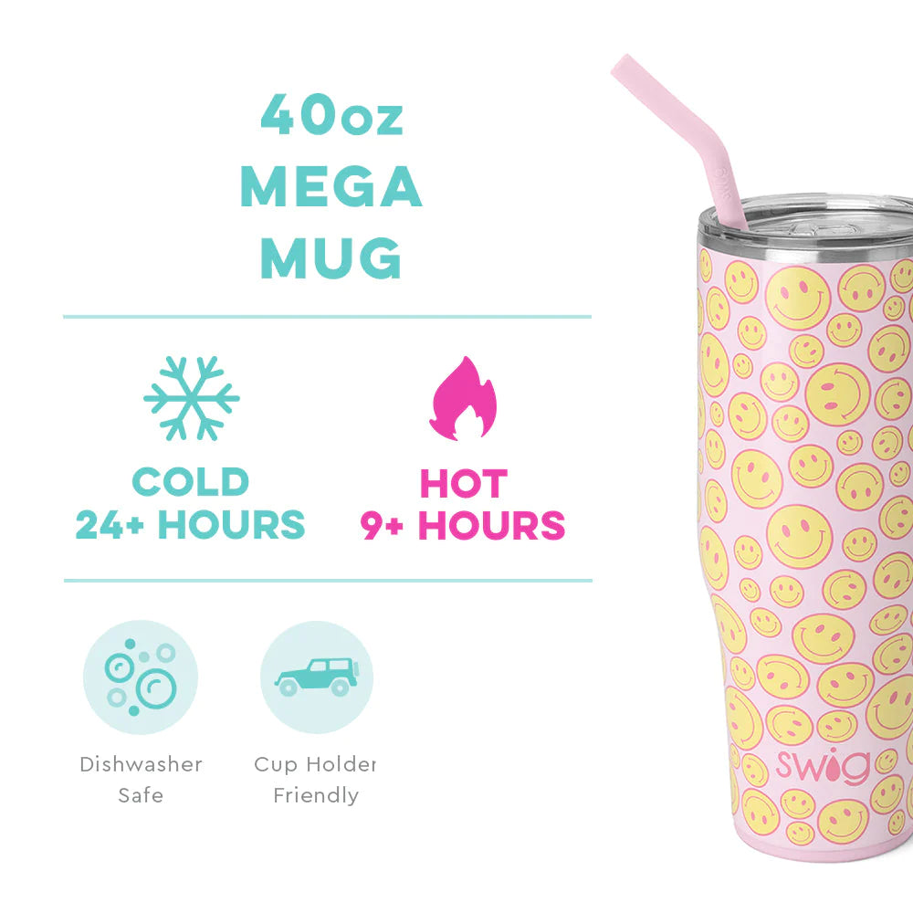 Swig 40 Oz Stainless Steel Mega Mug With Handle Lid and Straw With