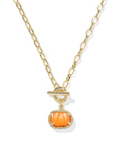 Load image into Gallery viewer, Kendra Scott Pumpkin Gold Link and Chain Necklace in Orange Mother of Pearl
