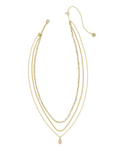 Load image into Gallery viewer, Kendra Scott Mini Elisa Gold Triple Strand Necklace in Carnation Kyocera Opal