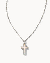 Load image into Gallery viewer, Kendra Scott Cross Silver Pendant Necklace in White Kyocera Opal