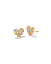 Load image into Gallery viewer, Kendra Scott Ari Gold Pave Crystal Heart Earrings in White Crystal