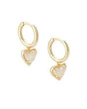 Load image into Gallery viewer, Kendra Scott Ari Heart Gold Huggie Earrings in Iridescent Drusy