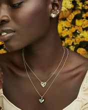 Load image into Gallery viewer, Kendra Scott Ari Heart Gold Stud Earrings in Dichroic Glass