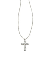 Load image into Gallery viewer, Kendra Scott Cross Silver Pendant Necklace in White Crystal