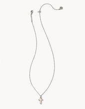 Load image into Gallery viewer, Kendra Scott Cross Silver Pendant Necklace in White Kyocera Opal