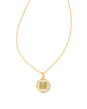 Load image into Gallery viewer, Letter M Gold Disc Reversible Pendant Necklace in Iridescent Abalone by Kendra Scott