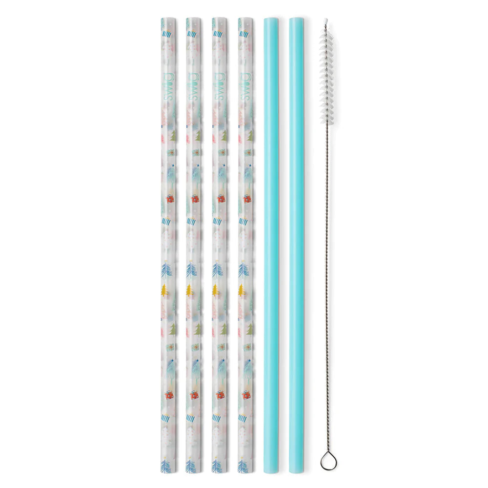 Swig Life Christmas Sugar Trees & Aquamarine Reusable Straw Set