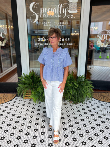 Bayleigh Striped Ruffle Top - Blue