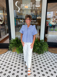 Bayleigh Striped Ruffle Top - Blue