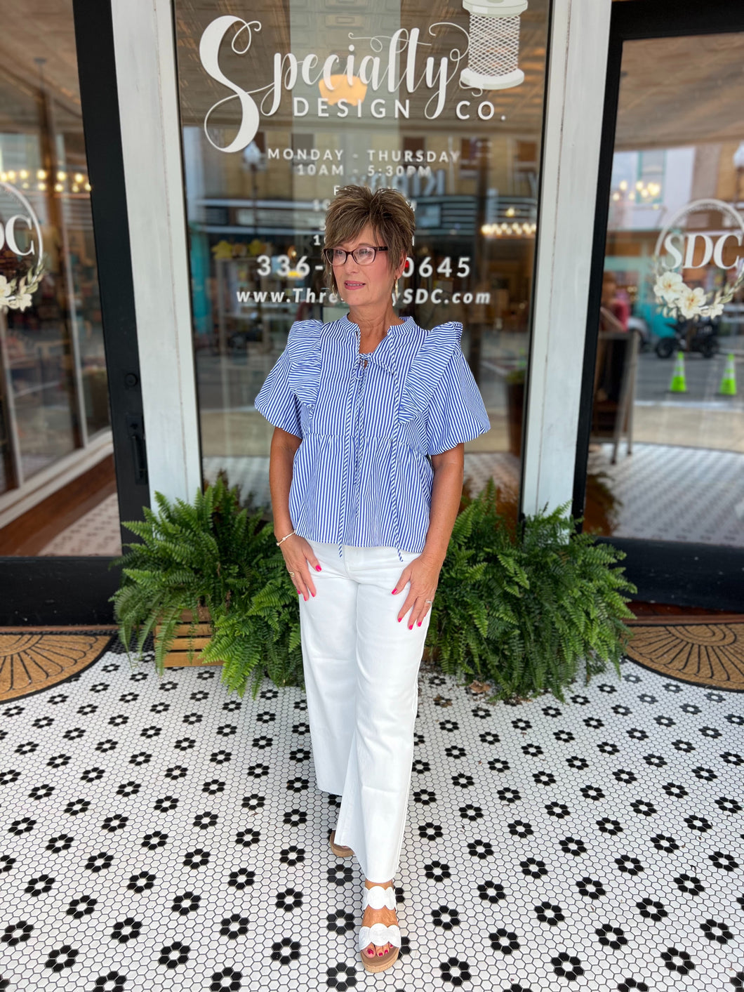 Bayleigh Striped Ruffle Top - Blue