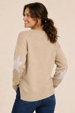 Load image into Gallery viewer, Sabrina Star Jacquard V-Neck Fuzzy Sweater - Oatmeal