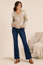 Load image into Gallery viewer, Sabrina Star Jacquard V-Neck Fuzzy Sweater - Oatmeal