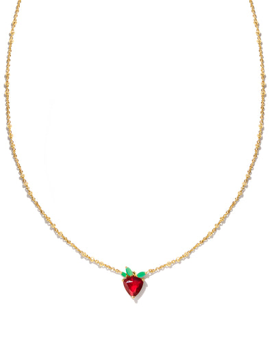 Kendra Scott Strawberry Gold Short Pendant Necklace in Dark Pink Crystal