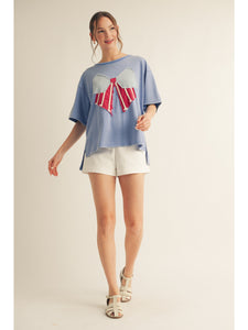 Vintage Red White & Bow Top - Blue
