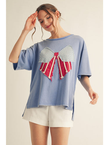 Vintage Red White & Bow Top - Blue