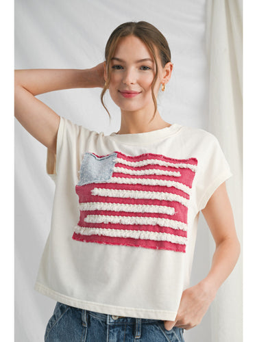 Patriotic Fringe Flair Top - Cream