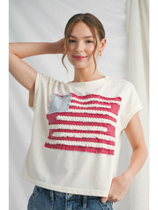 Patriotic Fringe Flair Top - Cream