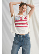 Load image into Gallery viewer, Patriotic Fringe Flair Top - Cream