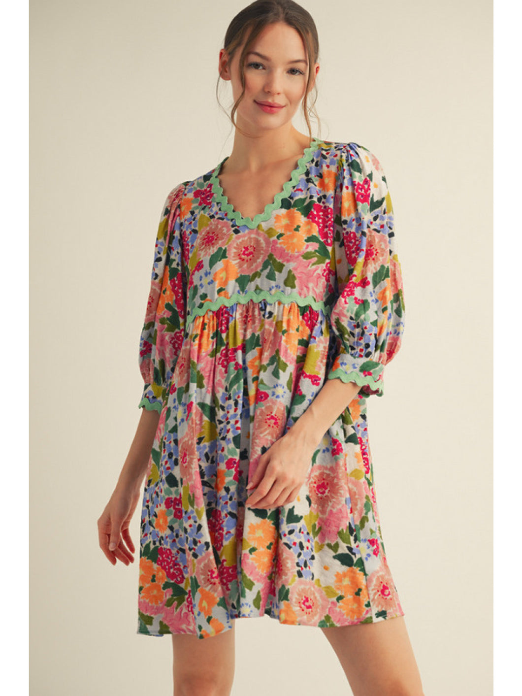 Evie Spring Floral Dress - Mint Mix
