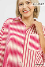 Load image into Gallery viewer, Raspberry Stripe Button Up Top
