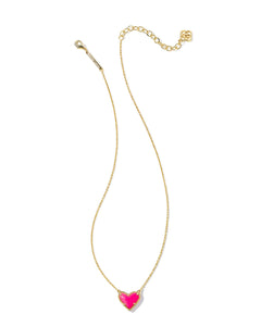 Kendra Scott Ari Heart Short Gold Pendant Necklace in Neon Pink