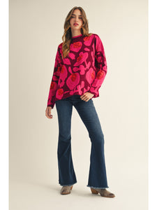 Cindy Floral Sweater - Burgundy