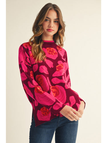 Cindy Floral Sweater - Burgundy
