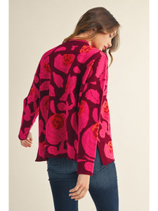 Cindy Floral Sweater - Burgundy