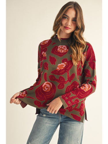 Cindy Floral Sweater - Olive