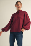 Leah Mock Neck Top - Burgundy