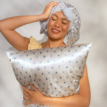 Load image into Gallery viewer, Standard Satin Pillowcase - Pearlized Cream &amp; Coastal Blue Print